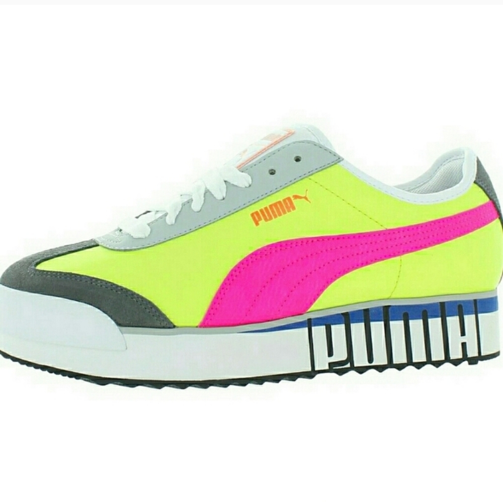 Puma (Platform) Roma Amor Logo Fluorescent Yellow/Pink Sz. Wms. 8.5